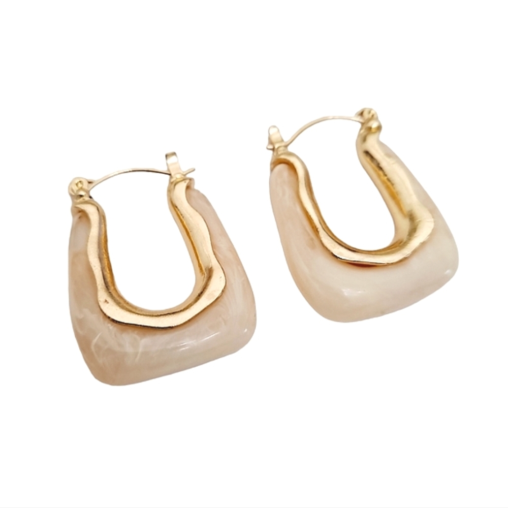 Chunky Gold Cream Resin U-Shaped Hoop Earrings Geometric Modern Statement ๐ - Picture 9 of 9